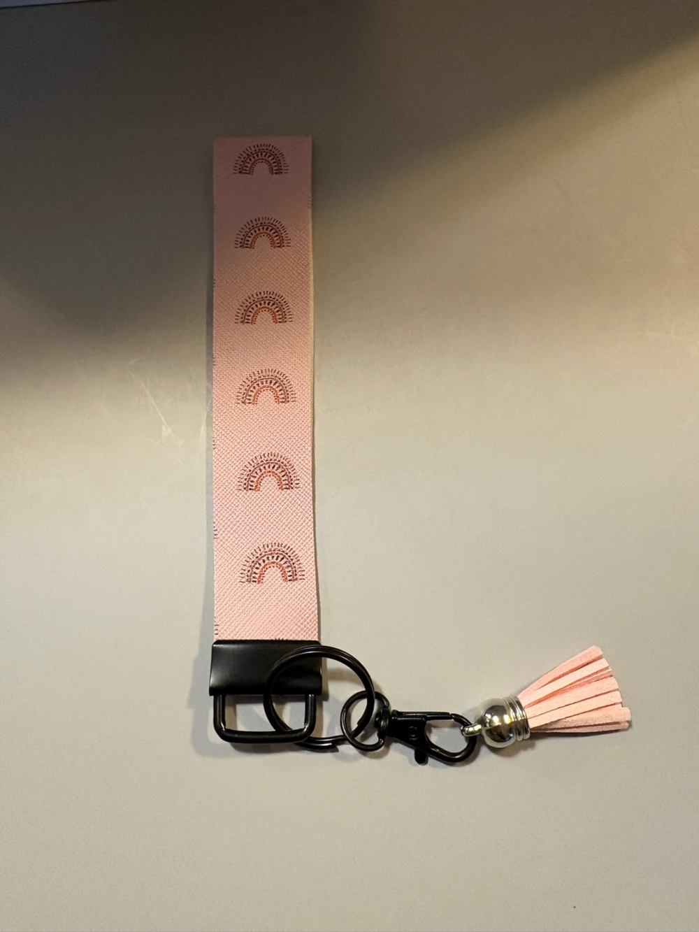 Pink Tassel Keychain Strap with Decorative Crescent Pattern
